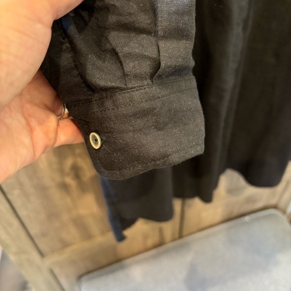 PRANA Medium Shirt Dress La Noa Long Roll Tab Sleeve Button Black Hemp Blend - Picture 9 of 13